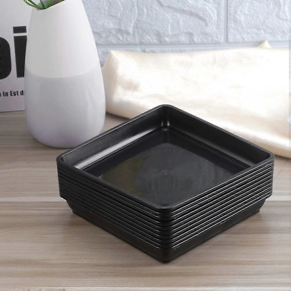 10 st Fyrkantiga Växtfat Plast Växtkruka Fat Blomkruka Fat för Inomhus Utomhus Hem Trädgård (18 * 18 * 13cm, Svart)