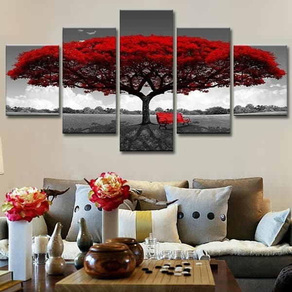 Stycken / set Modern Canvas Målning Dekor Rött Träd Konst Canvas Oljemålning Bild Tryck Utan Ram TVÄTT