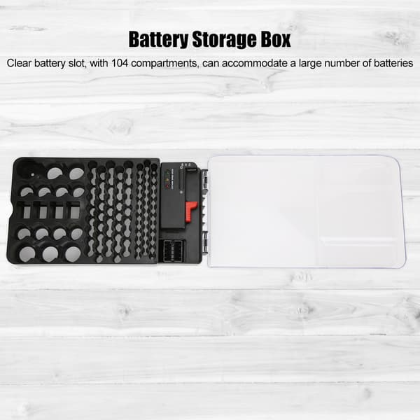 Multifunksjonell 104 rutenett 3 lys batterioppbevaringskasse Organizer Container Box med batteritester