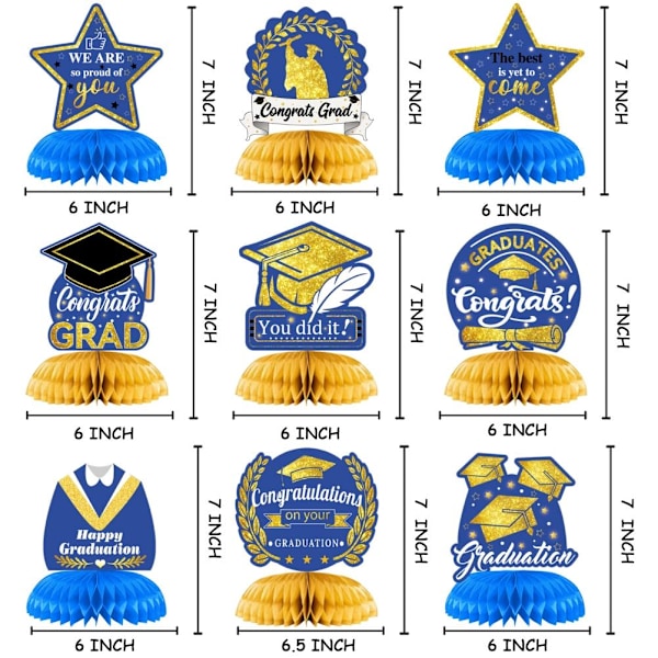 9 stk. 2022 Graduation Party Dekorationer Tillykke Grad Honeycomb Centerpiece Tillykke Graduation Table Topper Party Favor Tilbehør