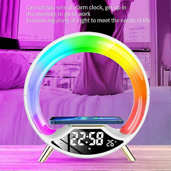 Bluetooth-kompatibel högtalare med färgcirkelljus, klocka, stereosurroundbas, musikbox för kontorsbord, hem, DGZD EU-kontakt, grön