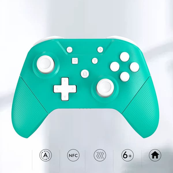 Bluetooth Gamepad NFC Somatosensorisk Dubbel Motor Vibration Trådlös Spelkontroll med 3D Joystick för Switch Turkosgrön