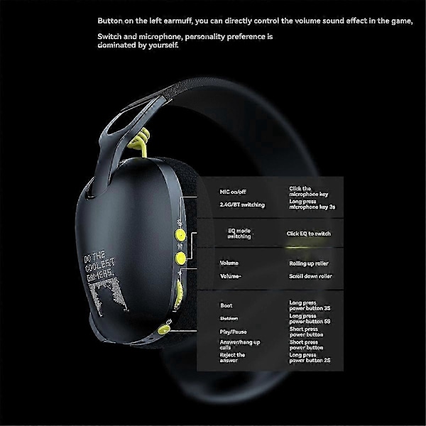 Onikuma B2 Bluetooth 5.3 Gaming Headset, 2.4GHz USB Gaming Hörlurar med Mikrofon, Ergonomiska Trådlösa Hörlurar Svart