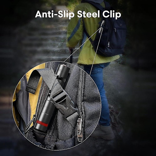 Mini LED-ficklampa 2 stycken, stålklämma & COB, små USB-uppladdningsbara ficklampor, portabla och IPX5 vattentäta för camping, vandring