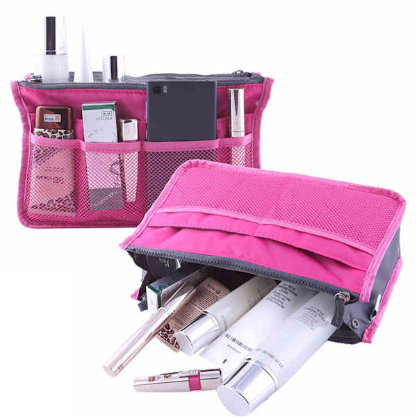 Kvinder Multifunktion Makeup Håndtaske Forskellige Lommer Store Kosmetiske Håndtaske Organizer til Rejser Pink