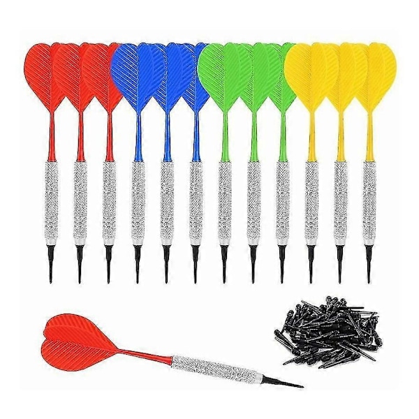 100 Extra Mjuka Dartpilar - Säkerhetsdartpilar (12 st) - Röd, Gul, Blå, Grön