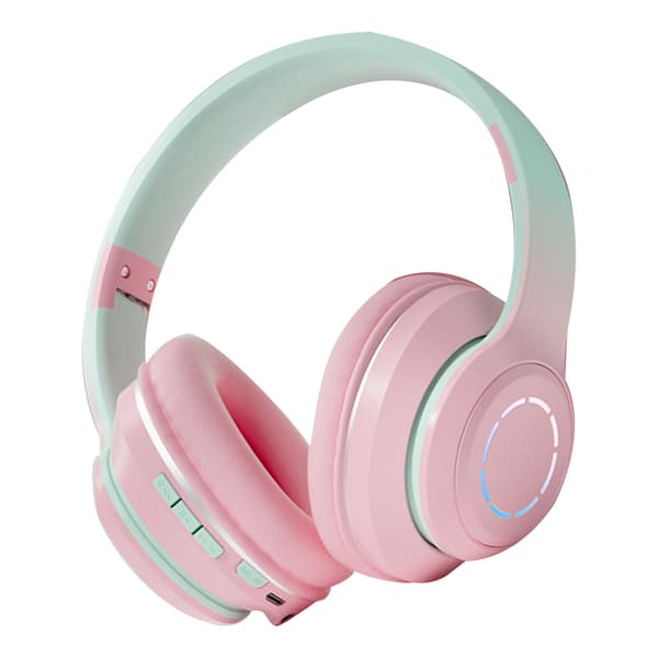 Trådlöst Gaming Headset Gradient BT5.2 Anslutning Mjuka Öronkuddar Färgglada Lampor Spelheadset för Stationär Dator Bärbar Dator Rosa