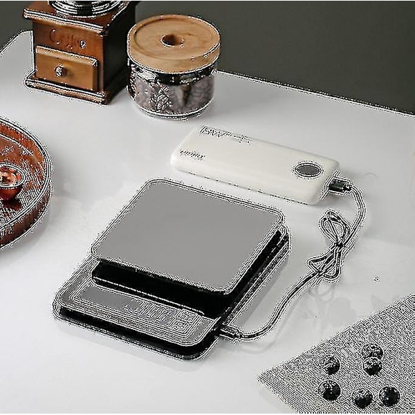 Elektronisk husholdningskaffevekt for håndbrygging 3kg0.1g USB-lading med timer, elektronisk kjøkkenvekt i rustfritt stål - B7