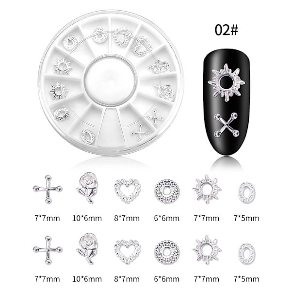 1 låda nagelkonstdekoration naglar strass manikyr DIY tillbehör verktyg (02Silver)