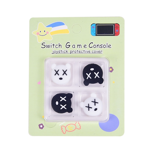 Silikon Joystick-skydd Söt Cartoon Ergonomisk Reptålig Spel Tumgreppsskydd för Switch Svart X och Vit X 4 st