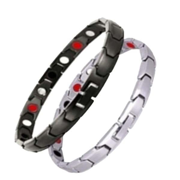 2 stk. magnetisk terapiarmbånd i rustfrit stål til lymfedrænage, moderigtigt magnetisk armbånd sølv sort