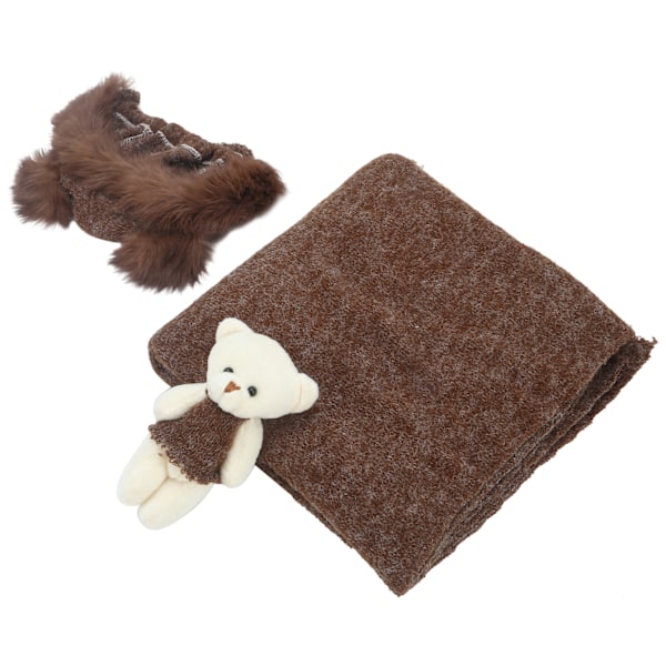 Nyfödd babyfotografering rekvisita babybildkläder hatt filt leksak set för spädbarn (kaffe hatt filt leksak)