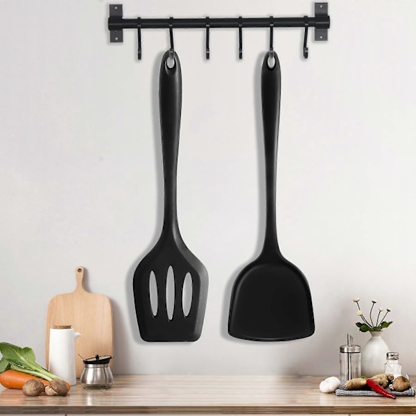 Silikonspatel - 2 st Värmebeständiga Spatelset med Slitsar Köksredskap, Hög Värmebeständig Non-Stick Flexibel Stor Svart Silikonspatel