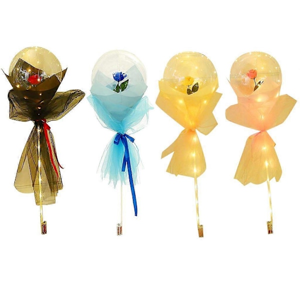 LED Lysande Ballong Rosbukett för Kvinnor Flickvän Fru Jubileum Party, DIY Material Bröllop Födelsedagsfest Firande Gåva - Blå