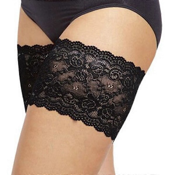 Elastiska Lårband mot Skav Silikon Halkfri Spets Sockliner 2 Par (E, Svart och Hudfärg)