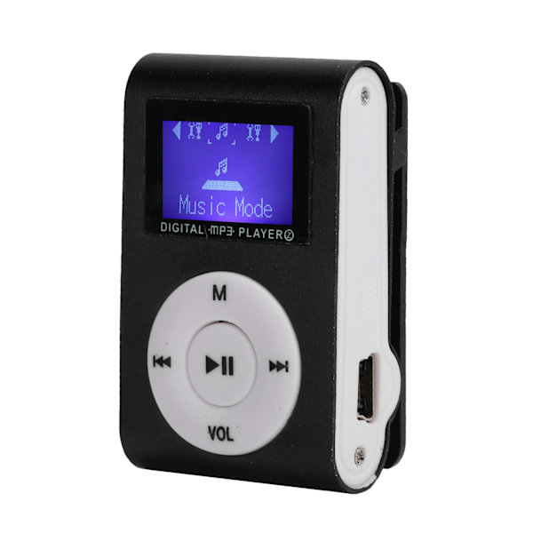 Bærbar Mini MP3-musikkspiller Sport BackClip LCD-skjerm MP3-støtte Minnekort (svart)