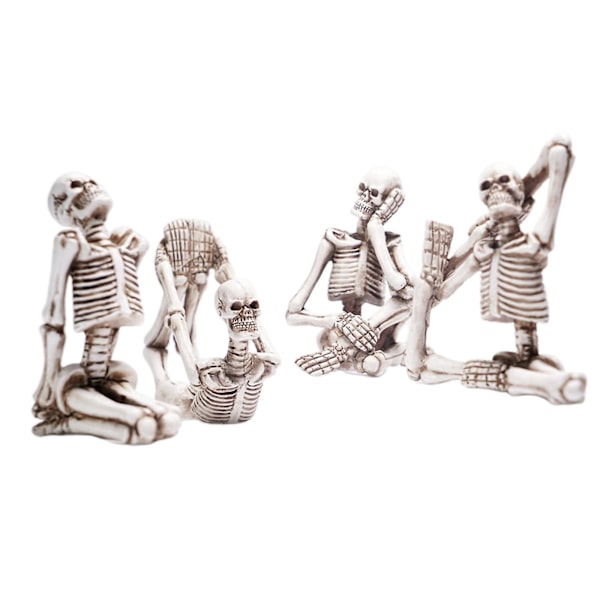 4 stk. Sjove Yoga Skelet Figurer Resin Udskæringsstatue Lot Skrivebordsdekoration
