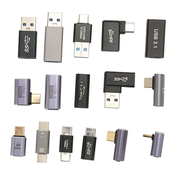 16 st USB-adaptrar USB 3.0 3.1 Typ C Aluminiumlegering Olika vinklar USB-adapterkit för telefon Datortillbehör