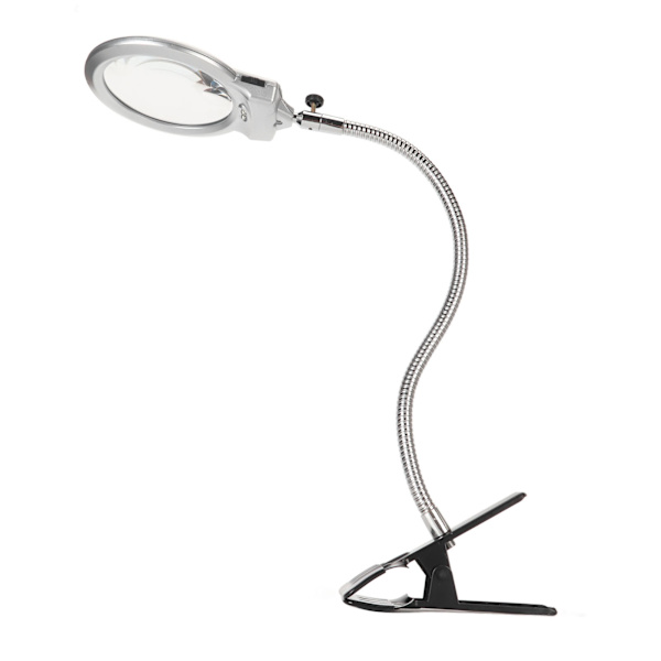 Klemme forstørrelsesglass 2X og 6X dobbel linse fleksibel slange 2 LED-er Clip On Lupe med lys