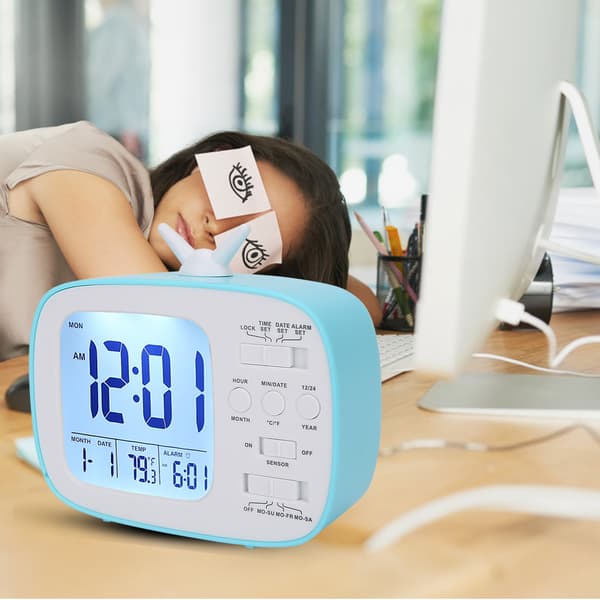 Smart Väckarklocka Multifunktionell LED Digital Display 12/24 Timmar Växling Hushåll Sovrum Tillbehör Blå