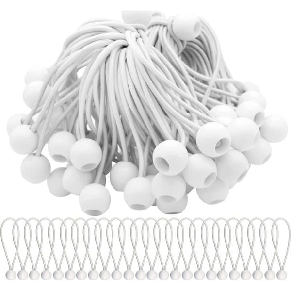 Förpackning med 75 elastiska spännare, elastiska snören med bungee-kulor, elastiska kulor för markiser, tält, banderoller och presenningar, DEBUNS