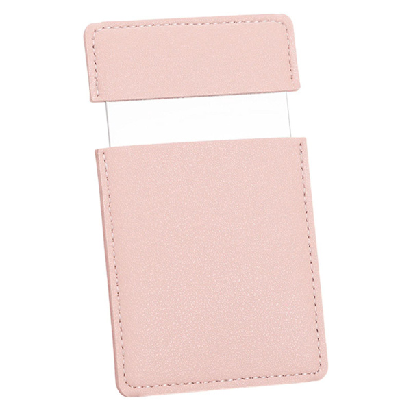 Fyrkantig Mini Sminkspegel Resa Utomhus med PU Läderfodral Rosa