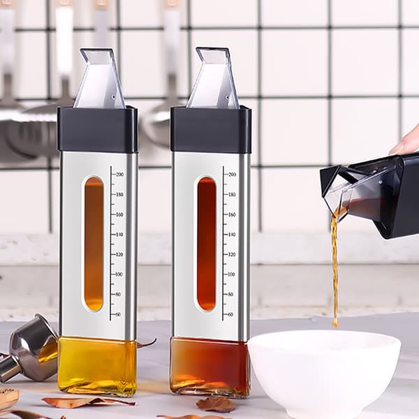 Oliesprøjte Genopfyldelig Oliedispenser Olieeddike Cruet Sprayflaske med Målinger til Køkken Grill
