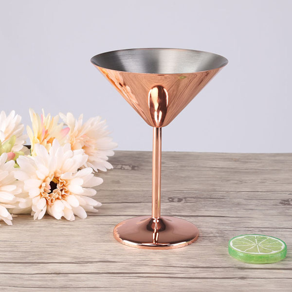 220 ml roséguld cocktailglas i rostfritt stål, champagneglas, rödvinsglas för hemmet