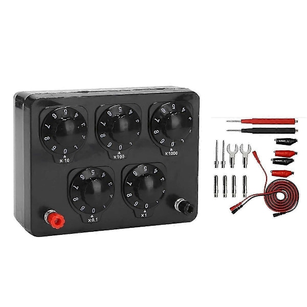1 stk. Sort Modstandsboks Jern Variabel Dekade Modstand 0-9999.9 Ohm kompatibel med Fysisk Undervisning & 16 stk.