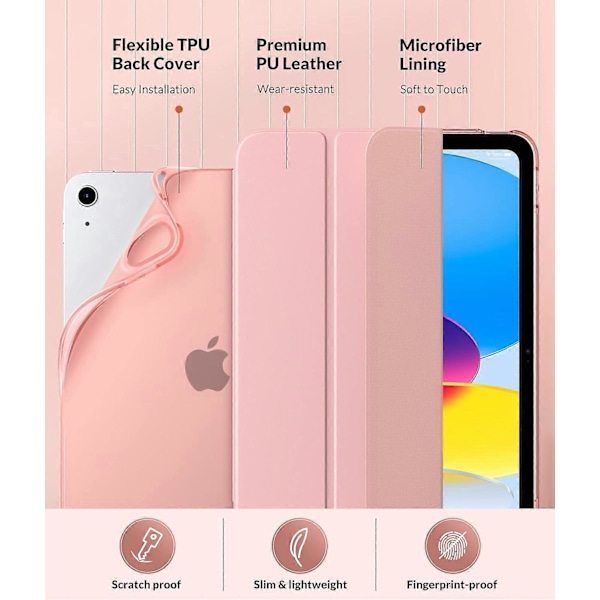 Fodral för iPad 10:e generationen 2022, iPad 10,9 tum Fodral, Mjuk TPU Genomskinlig Frostad Baksida Slim Shell Skyddsfodral med Justerbara Vinklar