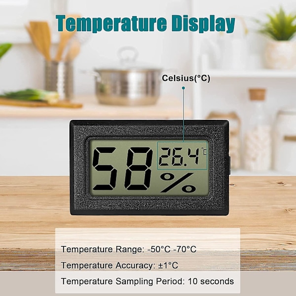 Digitalt hygrometer termometer 5-pakke - LCD-skærm, mini temperaturmåler og fugtighedsmåler til drivhus, biler, hjem, kontor (sort)