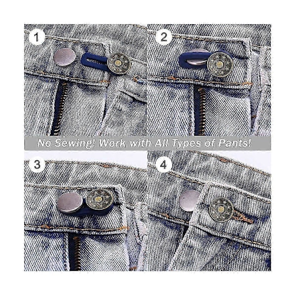 Knappförlängare kompatibla med Jeans, 6 Storlekar Byxor Knapp Midjeförlängare, Flexibel Justerbar Elastisk Midja