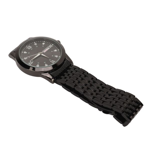 Herreur Quartz Dag Dato Vandtæt Casual Luksus Lysende Mode Kjole Ur med Legering Rem til Business Sort