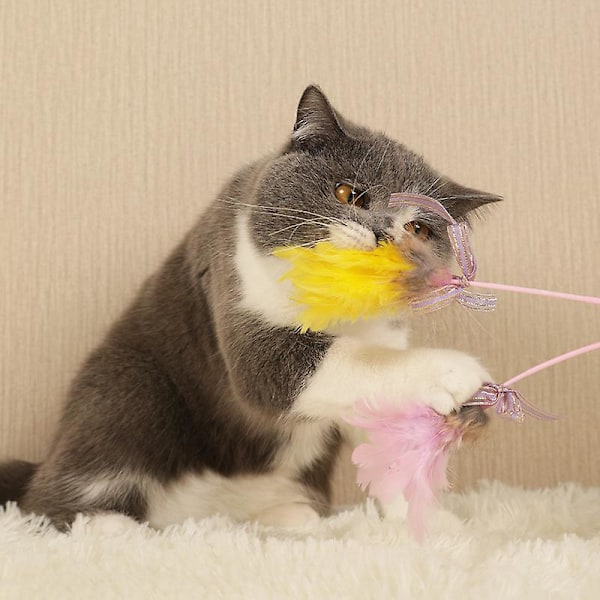 4 st Kattsnurra med Klocka Kattleksaker Kattsnurra Slumpmässig Färg Kattleksaker Färgglad Fjäderklocka