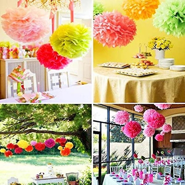 Pappersblommor i Pompom-form, 9 st, Rosa, Roseröd, Vit, för födelsedag, möhippa, bröllop, babyshower, bröllopsshower, festdekoration