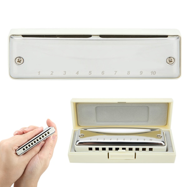 Blues Harmonica 10 reikää Mouthorgan F Key ruostumaton teräs ABS-hartsi puhallinsoitin valkoinen