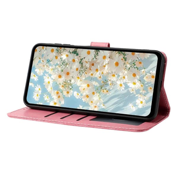 Leather Case with Embossed Daisy Pattern, Wallet Stand, Protective Phone Cover for Samsung Galaxy A56 5G Pink