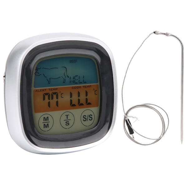 Kötttermometer Digital Display Touch Screen Kökstimer Gaffel för Grill BBQ Matlagning