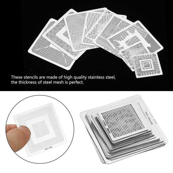 BGA Universal Reballing Rework Kit - 33 stk. Steel Template Mesh Heat Set