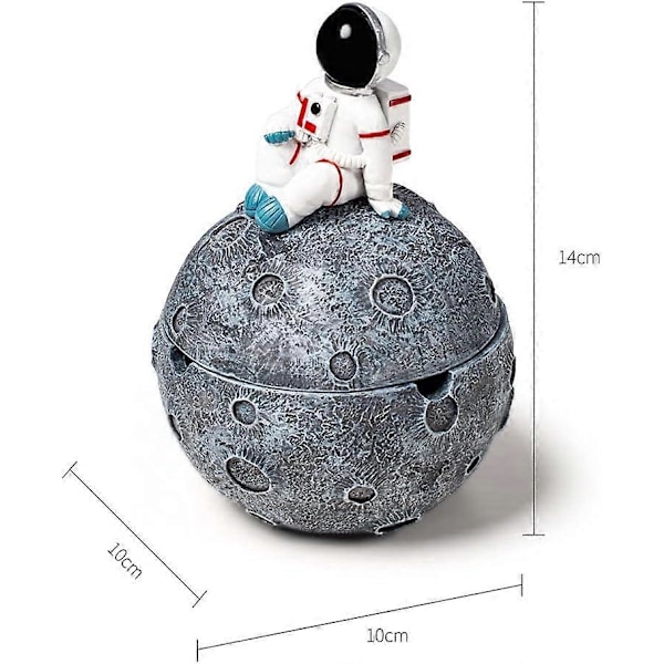 Astronaut-formet askebæger i resin med låg, moderigtig stueindretning, grå astronaut dekorativ O