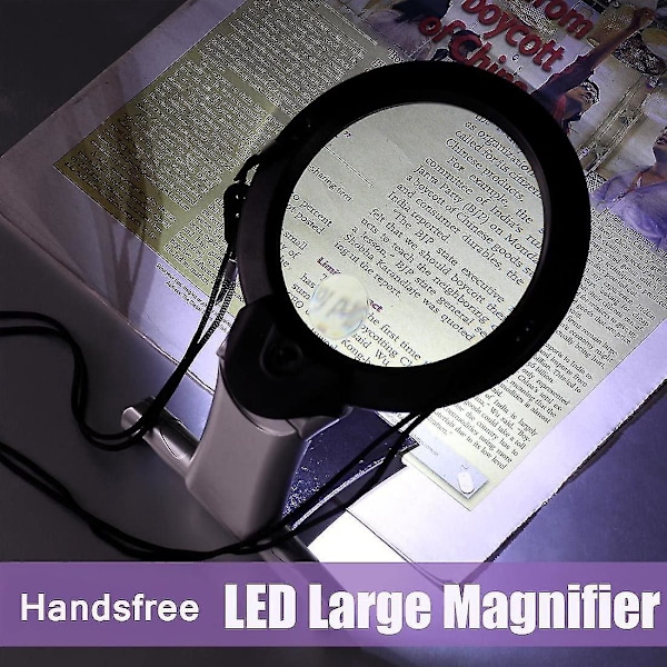 Kädet vapaat 2 LED-valaistu kaula-suurentava lasi 2x 6x lukulasit suurentava lasi 100mm, paristokäyttöinen valaistu suurentava lasi pienen tekstin lukemiseen