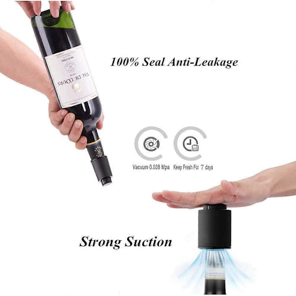 2-pack Vakuum Vinflaskpropp med Tidsskala, Vakuum Champagnekorkar, Återanvändbar Vinbevarare Flaskförslutare.