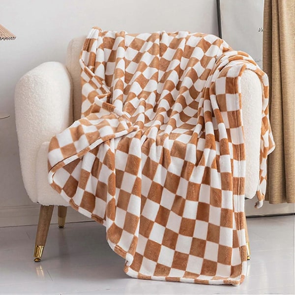 (Khaki) Fleece-sohvapeitto, Polar-ruudullinen viltti shakkiruutukuviolla 130x150 cm, pehmoinen viltti nojatuoliin, sänkyyn, toimistoon, lapsille, aikuisille, lemmikeille