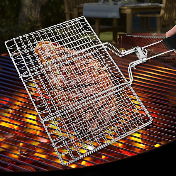 Bærbar BBQ-grillkurv i rustfritt stål med avtakbart håndtak - Ideell for grilling av fisk