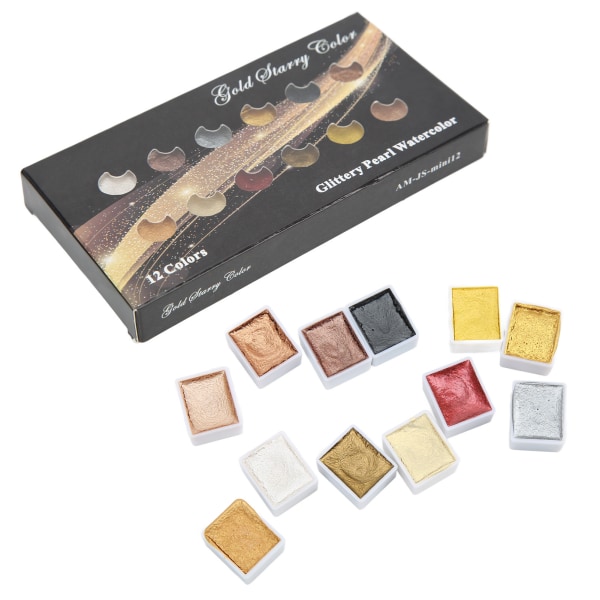 12st Akvarellfärg Metallic Färgsystem Highlight Dimming Watercolor Set för konstmålning manikyr