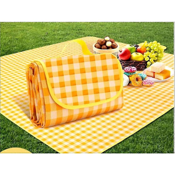 Picnic tæppe 100 x 150 cm, strandtæppe, picnic tæppe, vaskbar strandmåtte, camping, picnic (gul hvid)