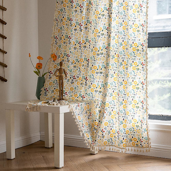 Blommiga Gardiner Halvmörkläggande Vardagsrum Draperier Längd Bomull Linne Blandning Bohemisk Fönstergardin 150*280cm