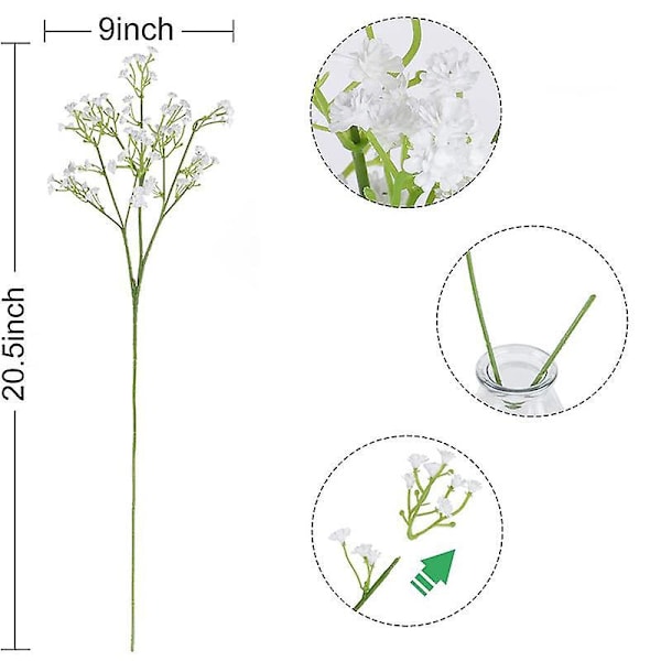Paket med 30 st Realistiska Gypsophila Konstgjorda Blommor för Bröllop, Blomsterarrangemang, Heminredning (Vit)
