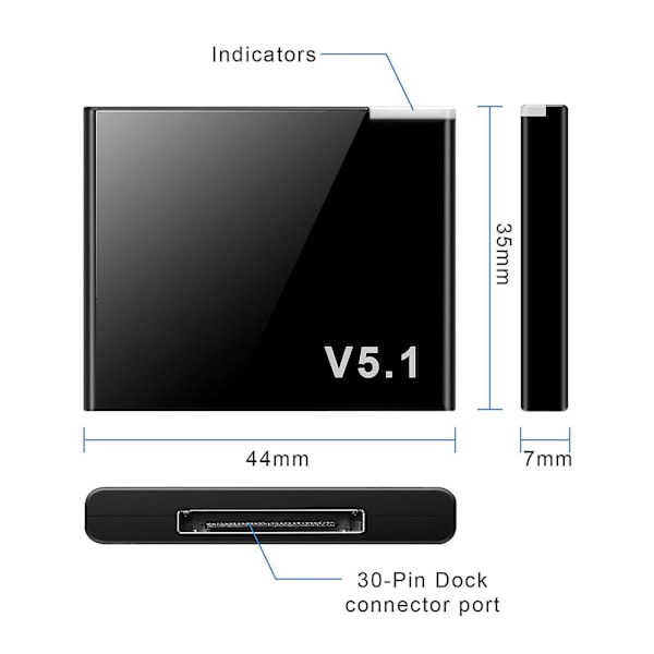 I-wave 30 Pin Bluetooth 5.1 Audio Receiver Musik Mini Trådløs Adapter kompatibel med 30pin Analog Højttaler-B3