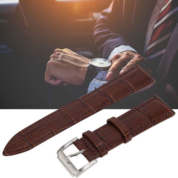 Universal Herr Dam Justerbar PU Läder Watch Band Ersättning 20mm Brun